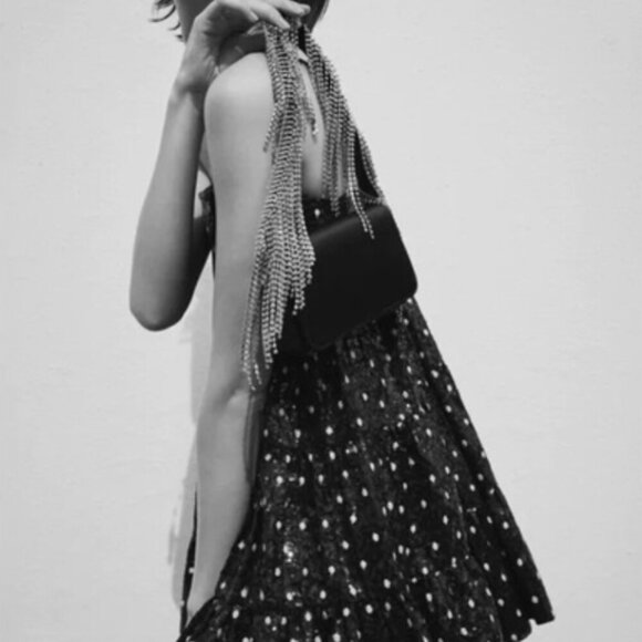 Zara Black Sequin Polka Dot Mini Dress - Size Small NWT - Picture 3 of 10